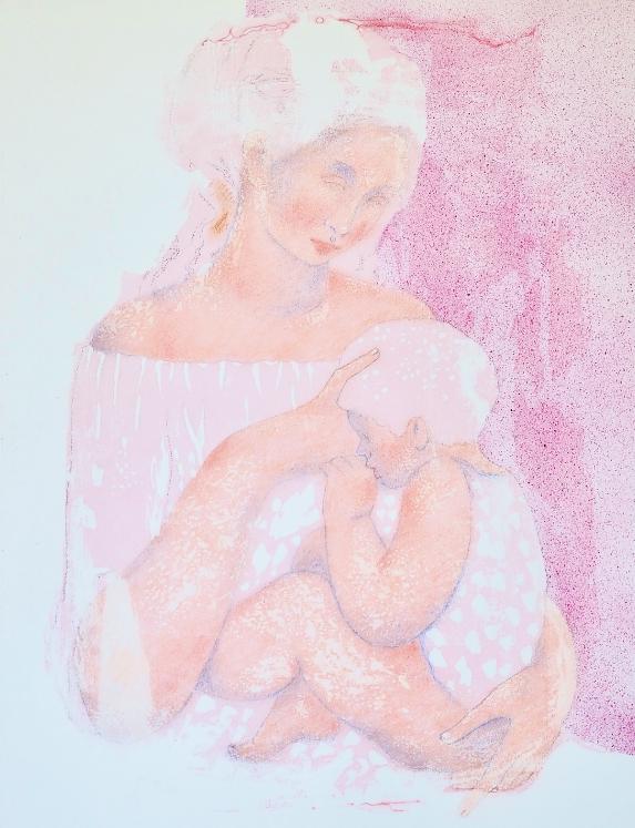 Jacques BOÉRI - Original print - Cotechnigraphy - Mother and child 2