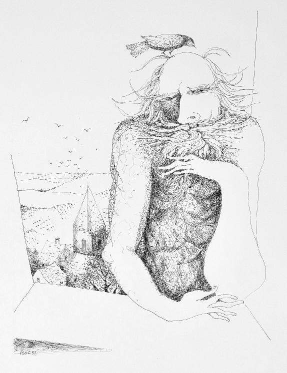 Jacques BOÉRI - Original drawing - Ink - The man and the bird