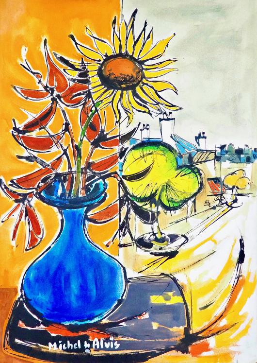 Michel DE ALVIS - Original Painting - Oil - Sunflower