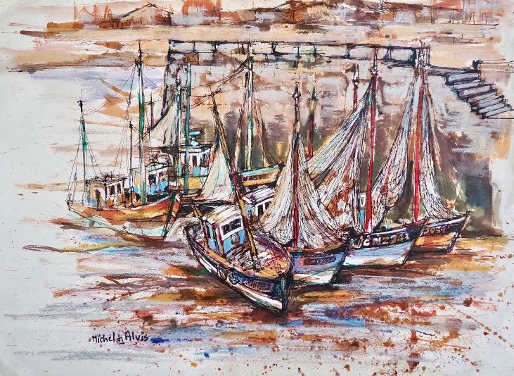 Michel DE ALVIS - Original Painting - Oil - The boats 2