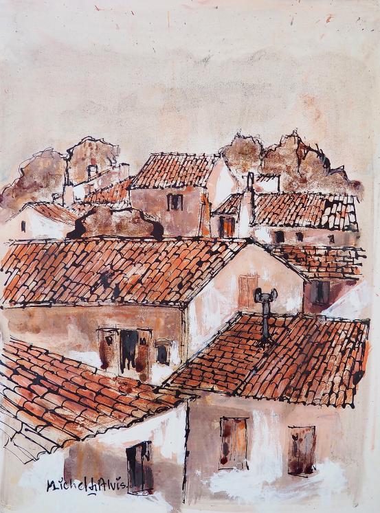 Michel DE ALVIS - Original Painting - Oil - Roofs 2