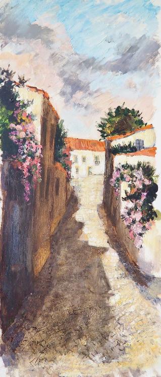 Michel DE ALVIS - Original Painting - Oil - Flowery alley