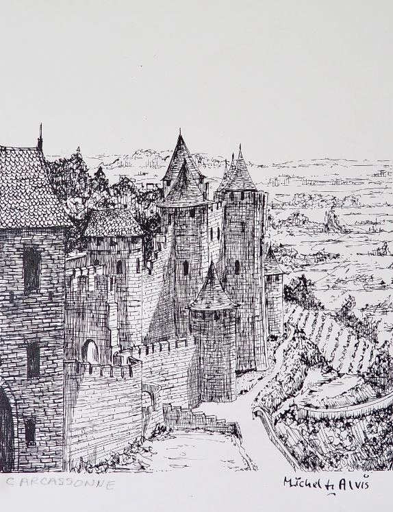 Michel DE ALVIS - Original drawing - Ink - Carcassonne