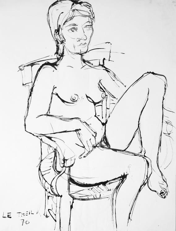 Michel DE ALVIS - Original Painting - Lavis - Naked woman, theil