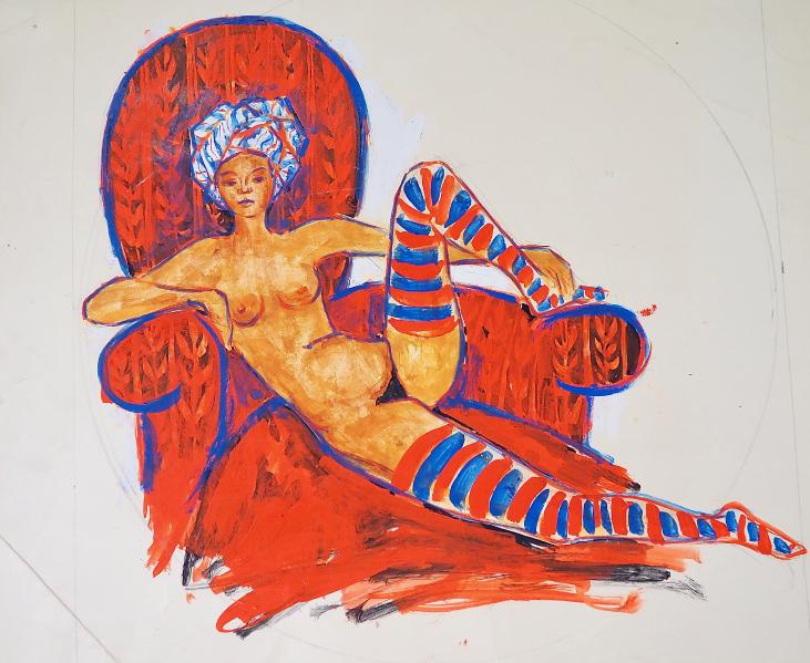 Michel DE ALVIS - Original Painting - Oil - African nude woman