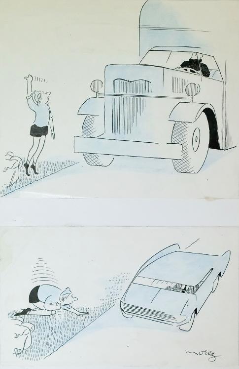 Henri MOREZ - Original Drawing - Ink - Hitchhiking