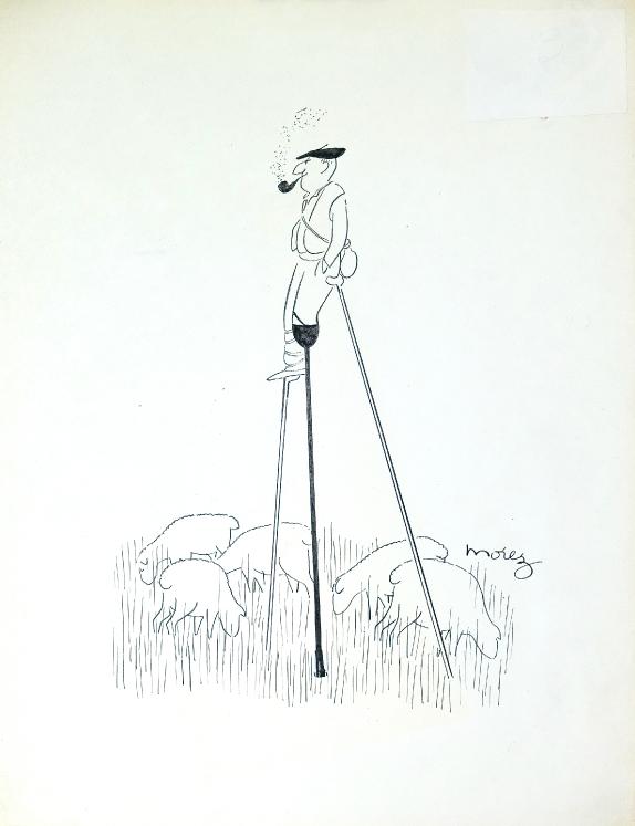 Henri MOREZ - Original Drawing - Ink - The stilts