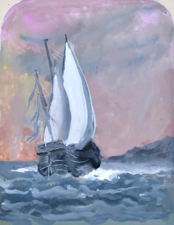Armel DE WISMES - Original Painting - Gouache - Galleon at sea 2