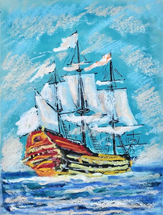 Armel DE WISMES - Original Painting - Gouache - Galleon at sea 3