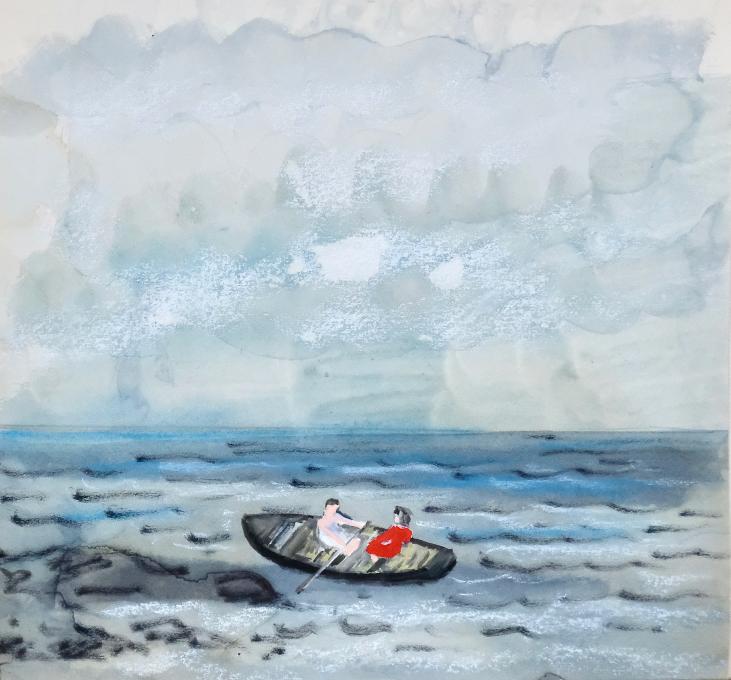 Armel DE WISMES - Original Painting - Watercolor - The canoe