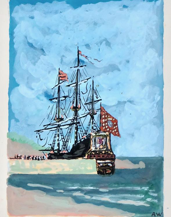 Armel DE WISMES - Original Painting - Gouache - Galleon at dock 2