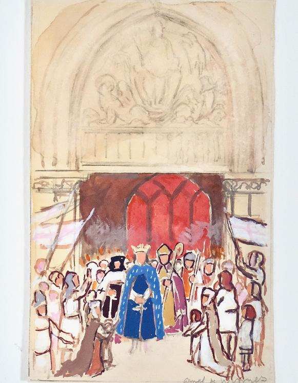 Armel DE WISMES - Original Painting - Watercolor - Coronation of Saint-Louis