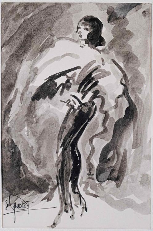 Etienne GAUDET - Original painting - Watercolor - French cancan dancer