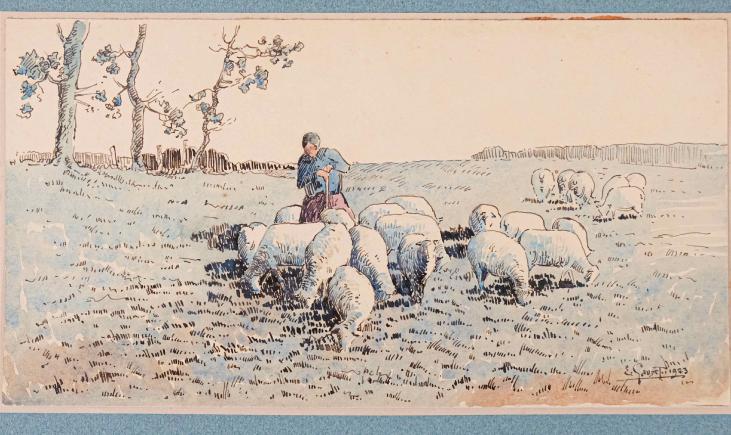 Etienne GAUDET - Original painting - Watercolor and ink - The Shepherd