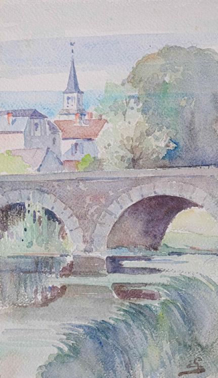 Etienne GAUDET - Original painting - Watercolor - Cellettes, Val de Loire