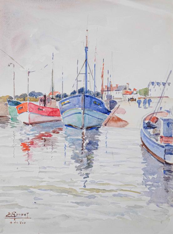 Etienne GAUDET - Original painting - Watercolor - Port of St Gilles Croix de Vie, Vendée 2