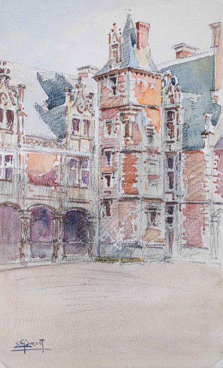 Etienne GAUDET - Original painting - Watercolor - Blois Castle