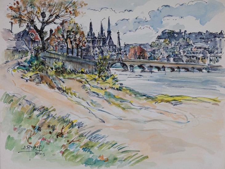 Etienne GAUDET - Original painting - Watercolor - Blois