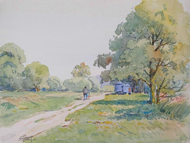 Etienne GAUDET - Original painting - Watercolor - Countryside near Blois