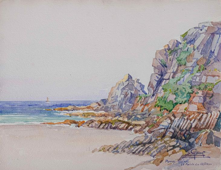 Etienne GAUDET - Original painting - Watercolor - Perros-Guirec beach, Brittany