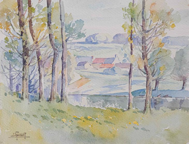 Etienne GAUDET - Original painting - Watercolor - countryside 40