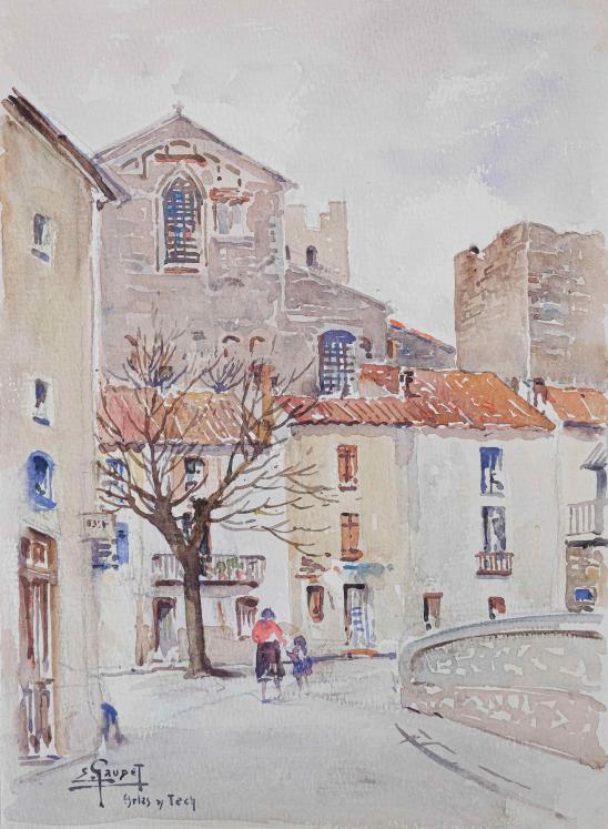 Etienne GAUDET - Original painting - Watercolor - Arles-sur-Tech, Pyrénées-Orientales