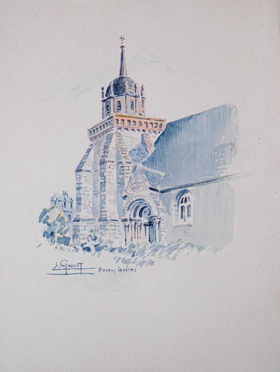 Etienne GAUDET - Original painting - Watercolor - Church of Perros Guirec