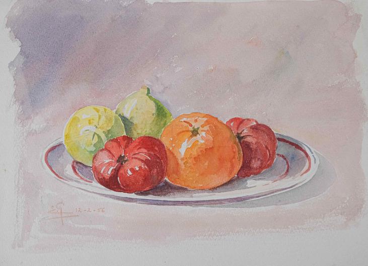 Etienne GAUDET - Original painting - Watercolor - The fruit plate
