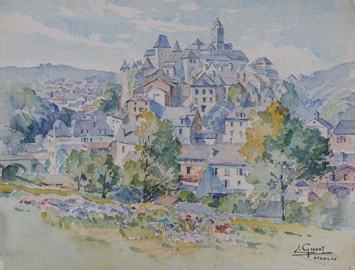Etienne GAUDET - Original painting - Watercolor - Uzerche