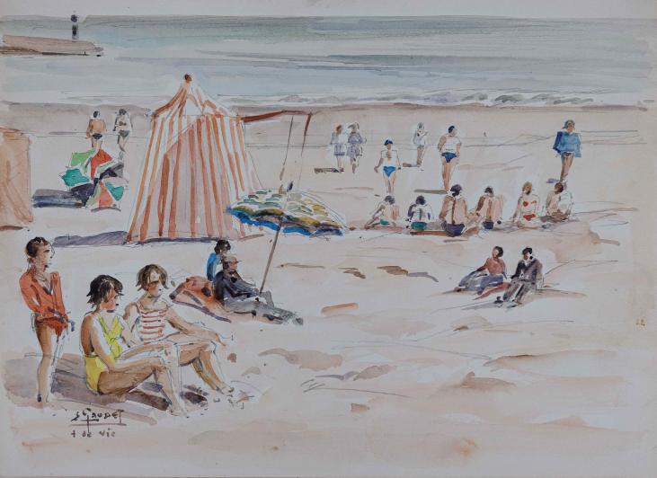 Etienne GAUDET - Original painting - Watercolor - Beach Croix-de-Vie