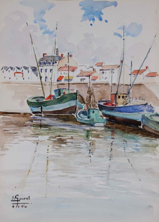 4Etienne GAUDET - Original painting - Watercolor - Boats at Croix de vie
