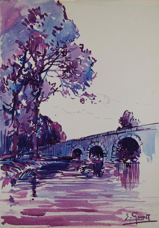 Etienne GAUDET - Original painting - Watercolor - Bridge
