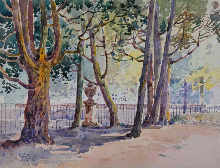 Etienne GAUDET - Original painting - Watercolor - The park