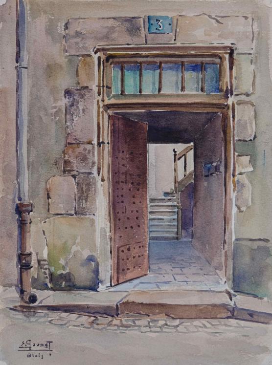 Etienne GAUDET - Original painting - Watercolor - Blois, old door