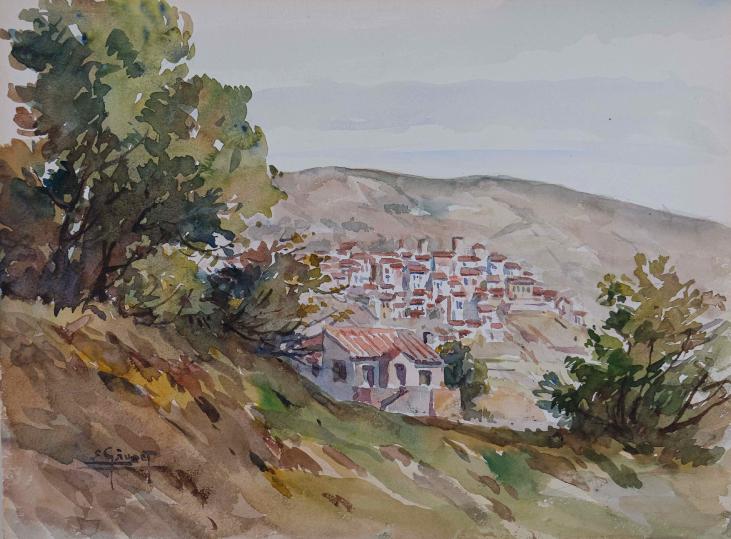 Etienne GAUDET - Original painting - Watercolor -Palalda, Pyrénées-orientales