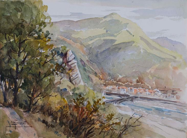 Etienne GAUDET - Original painting - Watercolor - Montbolo, Pyrénées-orientales