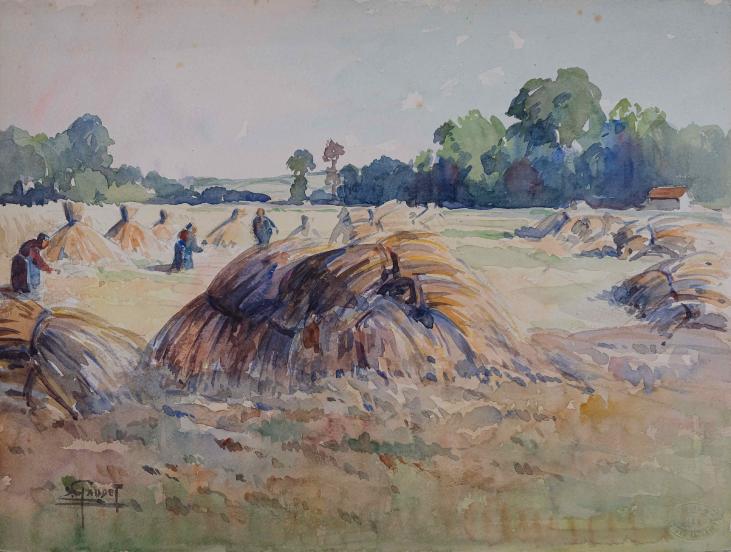 Etienne GAUDET - Original painting - Watercolor - Harvest in Blois