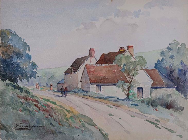 Etienne GAUDET - Original painting - Watercolor - Orchaise, Val de Loire