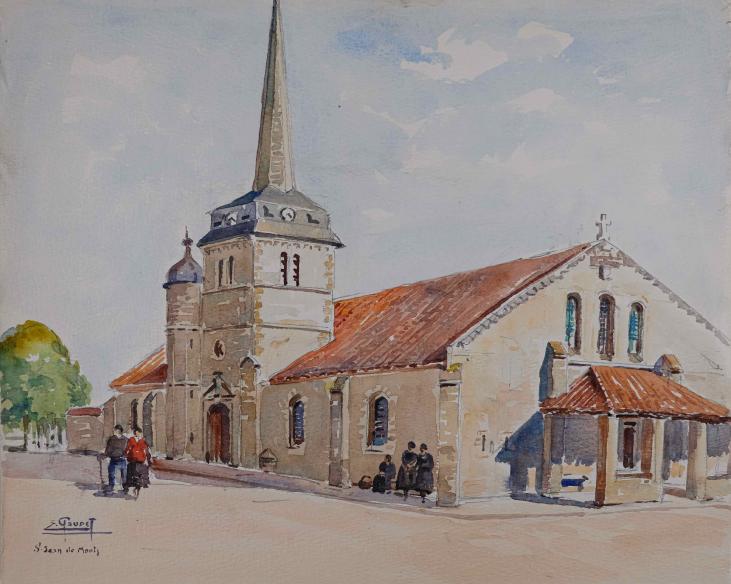 Etienne GAUDET - Original painting - Watercolor - Church of Saint Jean de Monts