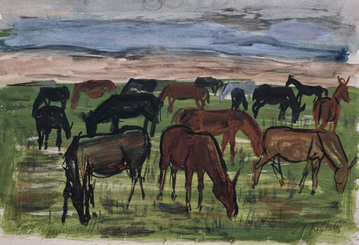 Edouard RIGHETTI  - Original painting - Watercolor - Horses in Spain