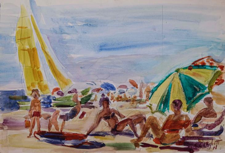 Edouard RIGHETTI  - Original painting - Watercolor - On The Beach