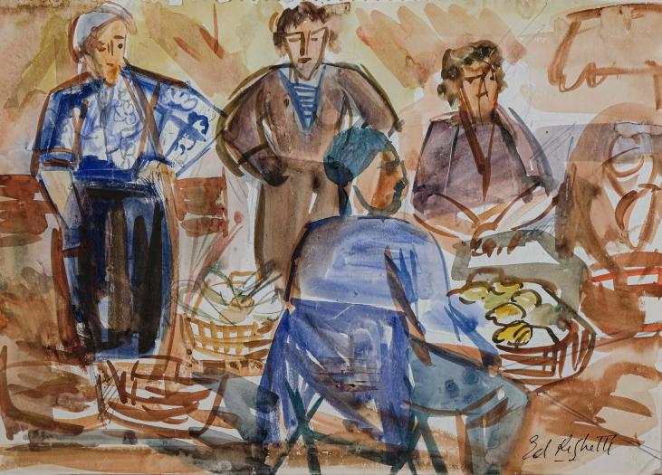 Edouard RIGHETTI  - Original painting - Watercolour - Menton Market