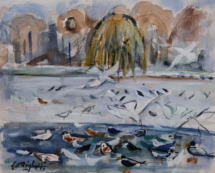 Edouard RIGHETTI  - Original painting - Watercolour - Pond of Clamart