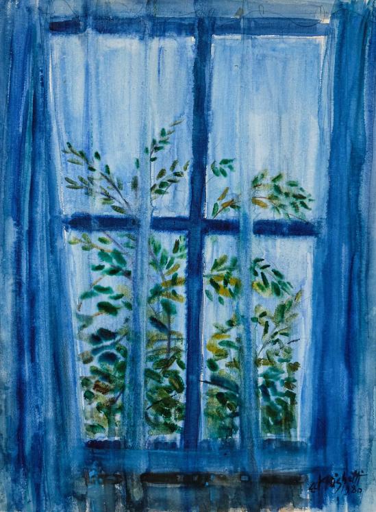 Edouard RIGHETTI  - Original painting - Watercolour - Window in Menton
