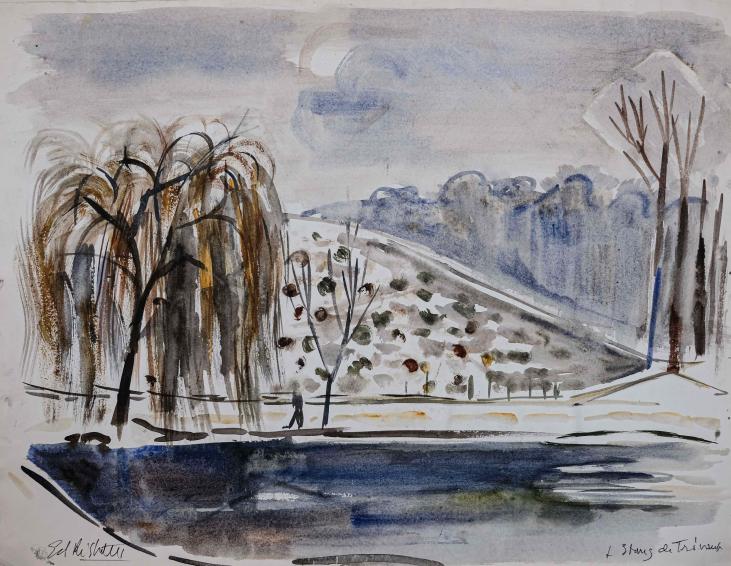 Edouard RIGHETTI  - Original painting - Watercolour - Trivaux Pond