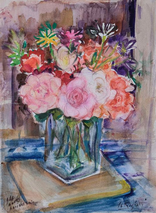 Edouard RIGHETTI  - Original painting - Watercolor - Wedding anniversary bouquet
