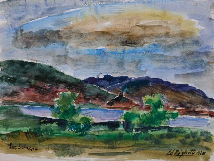 Edouard RIGHETTI  - Original painting - Watercolor - Salagou Lake, Hérault