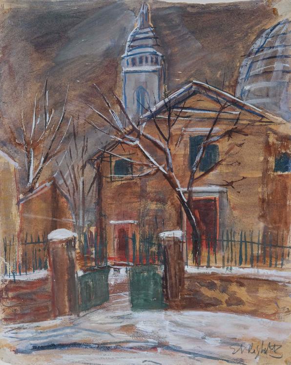 Edouard RIGHETTI  - Original painting - Gouache - Montmartre in the snow