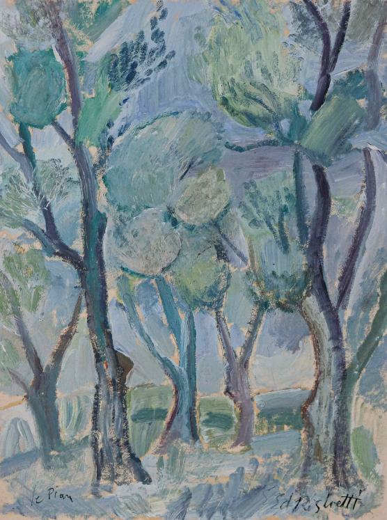 Edouard RIGHETTI  - Original painting - Gouache - Trees Le Pian, Bordeaux