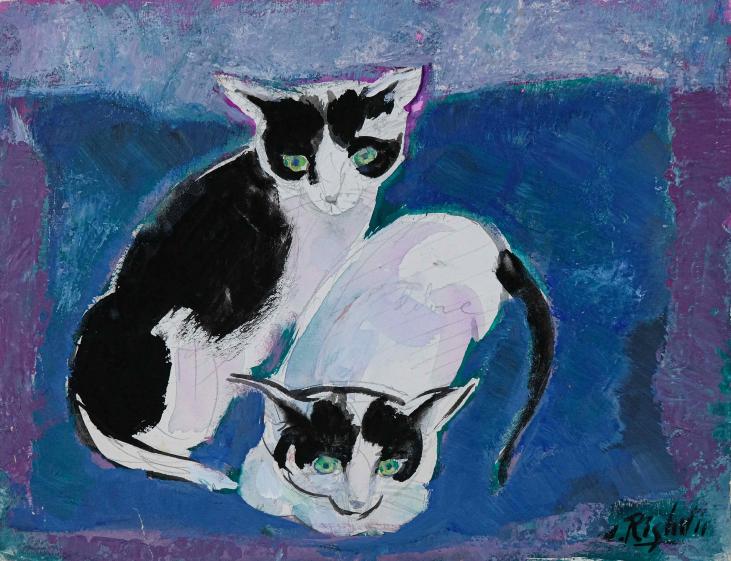 Edouard RIGHETTI  - Original painting - Oiled gouache - Cats